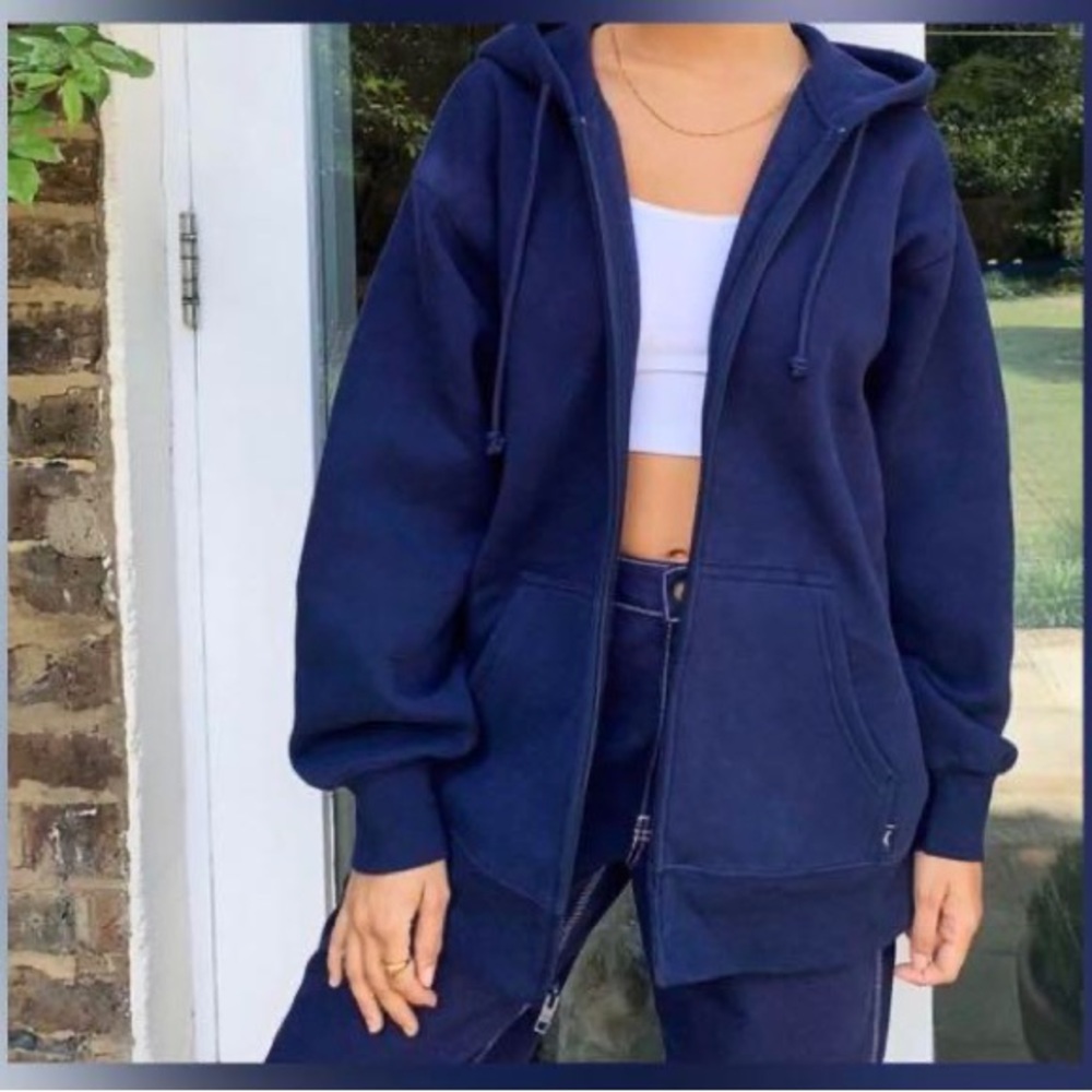 Aritzia TNA CozyAF zip up hoodie, navy